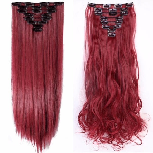Brand New 24" Curly Wavy #99J Wine Red Hair Extension A Set Of 8 Pieces 18 Clips - Picture 1 of 6